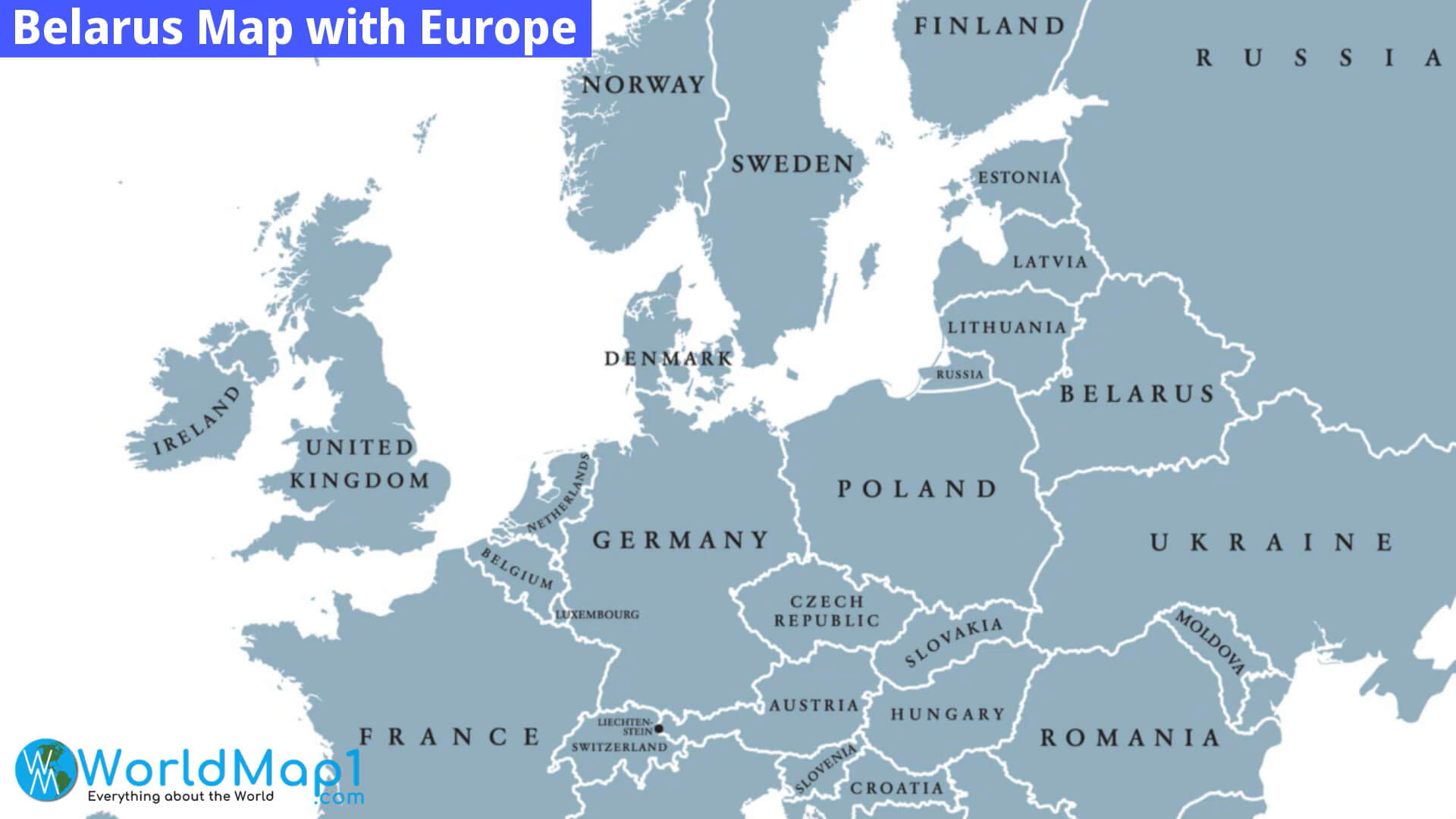 Belarus Boundaries Map with Europe